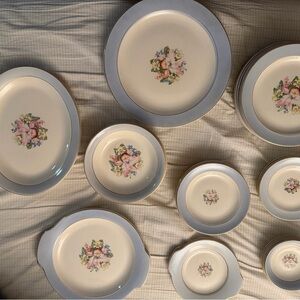 Elegant Floral Cream and Blue Dinnerware Set